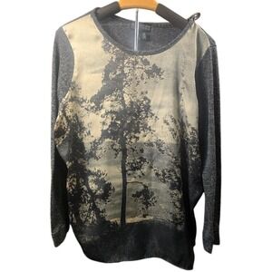 Forever 21+ Womens Plus‎ Size Tree Graphic Mixed Media Top Charcoal Grey XL